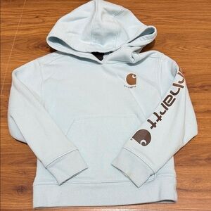 Carhartt Kids Pale Blue Hoodie with Brown Logo Sleeve